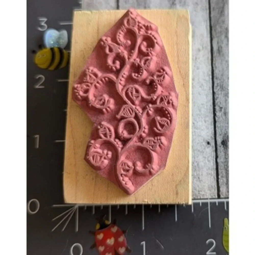 Dots Leafy Plant Branch Ivy Rubber Stamp Wood #E42